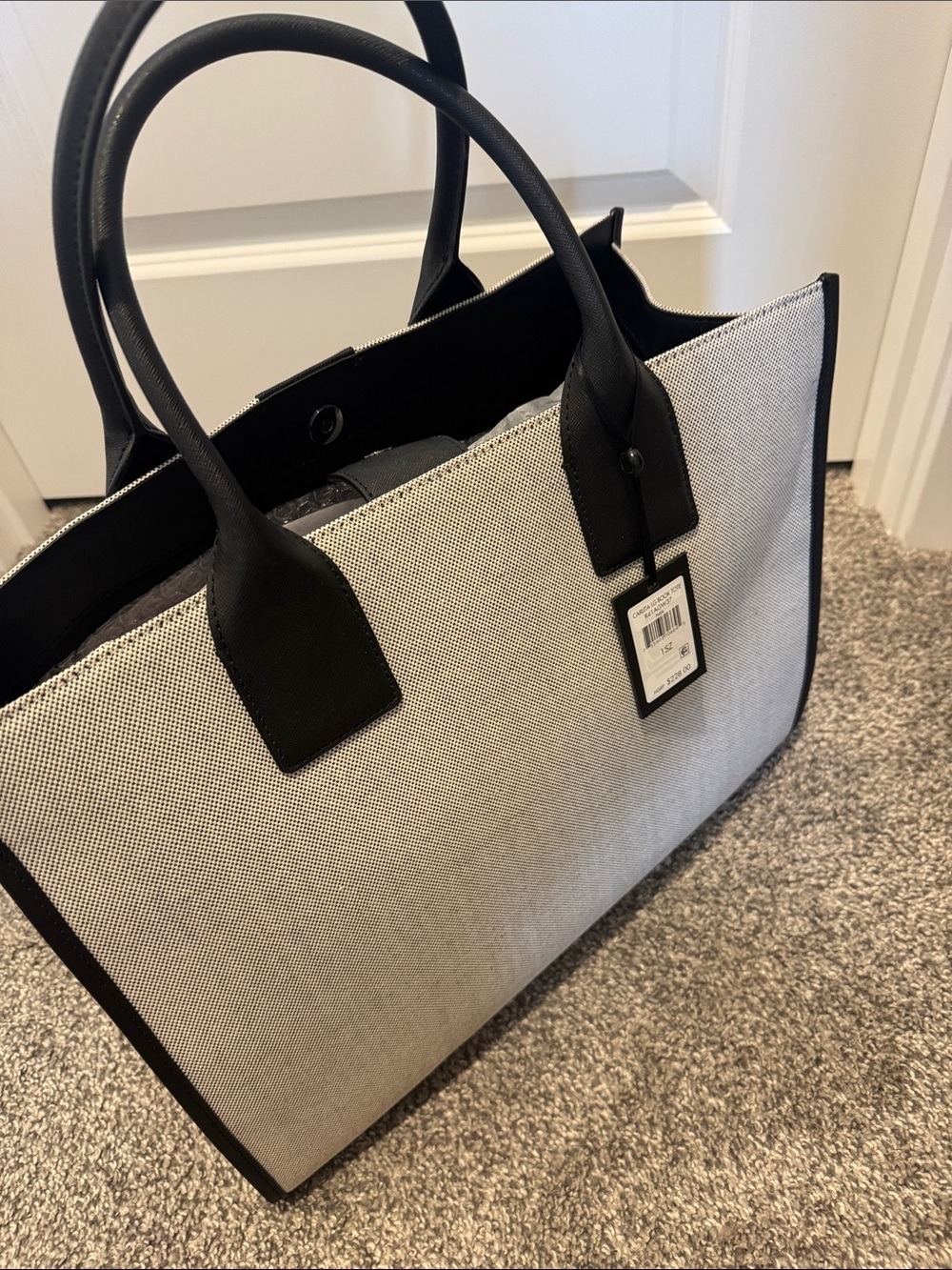 DKNY Black and Cream Canvas Stripe Tote - Picture 5 of 9